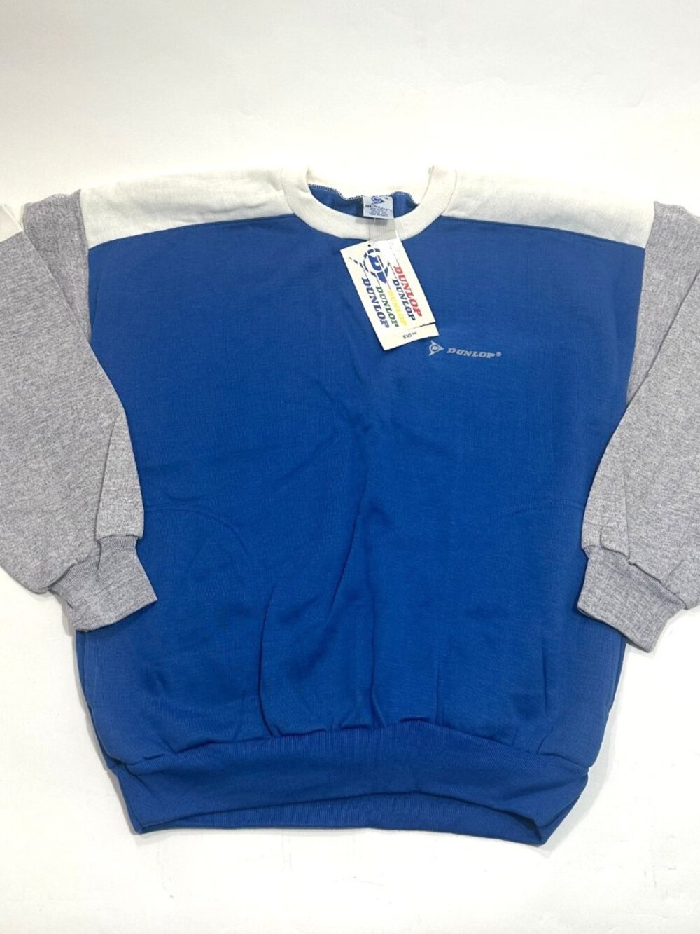 Vintage Dunlop Sweatshirt Mens Medium Colorblock Blue Gray NWT 70s 80s Style